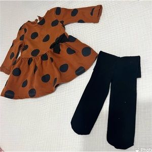 Fall dress set 6month polka dot dress with black stockings